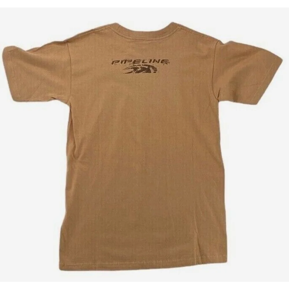 PIPELINE Tan Surf Wave Shirt Retro Graphics North Shore Surfing Tee T Cotton - Picture 2 of 4